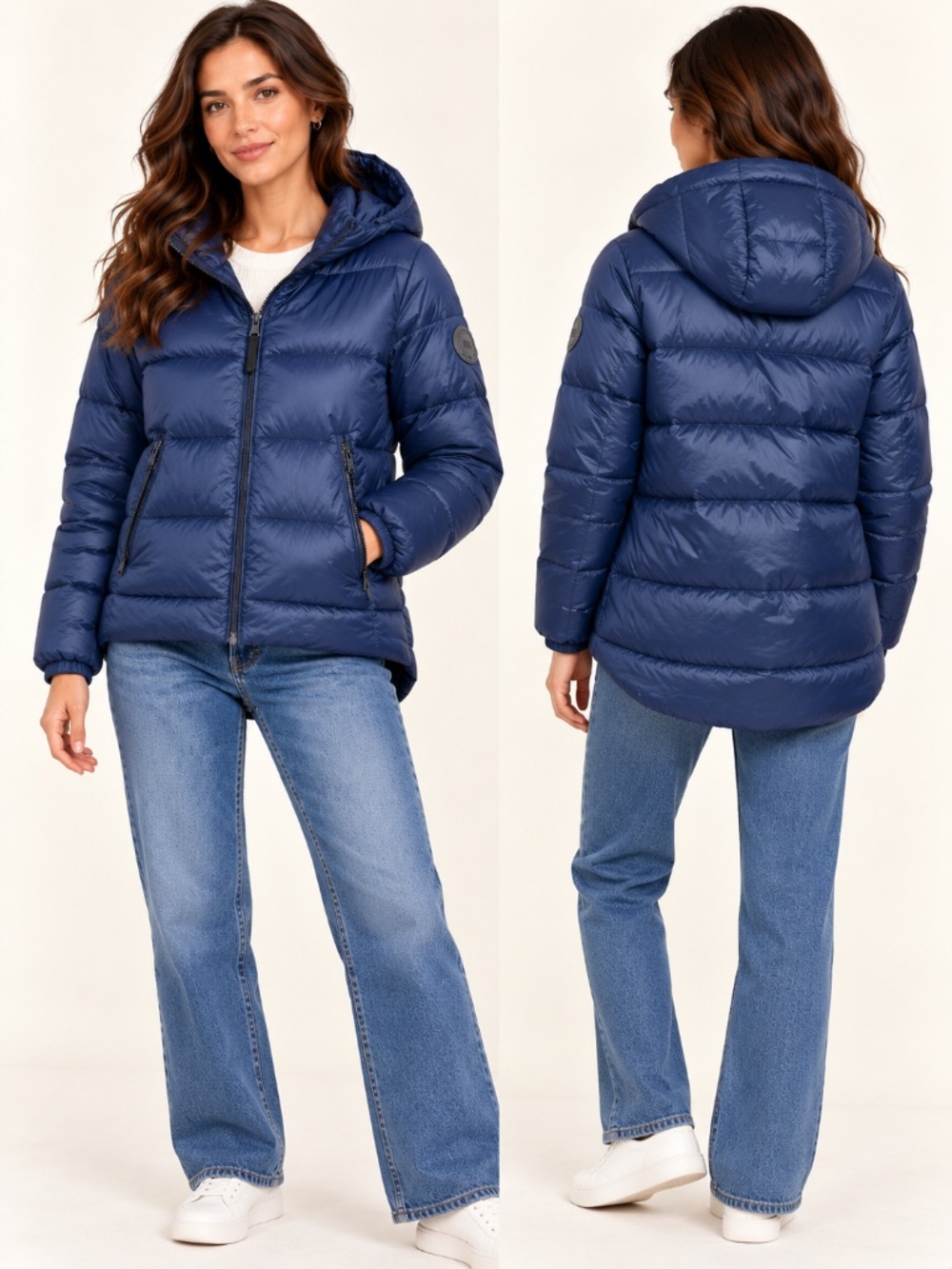 ZARA Navy Blue Hooded Puffer Winter Jacket Quilted Insulated Water Repellent